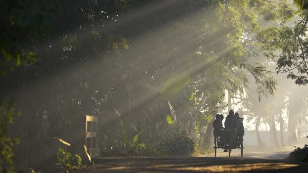 View of people on a rickshaw under sunbeams in Bogura Bangladesh. View of people on a rickshaw under sunbeams in Bogura Bangladesh.