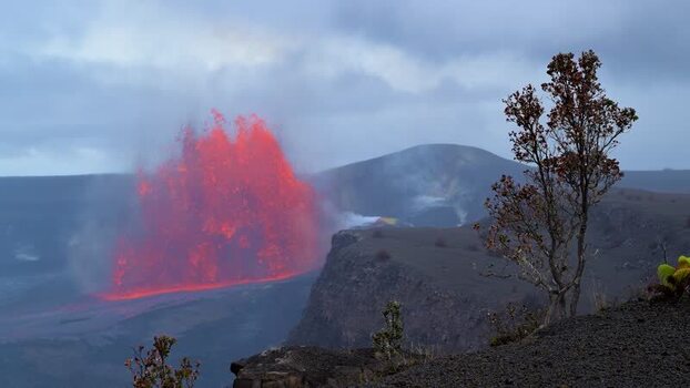View of Halemaumau Crater lava eruption United States.