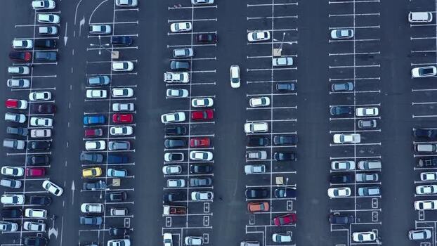 Aerial view of a parking lot with many cars in Russia. Aerial view of a parking lot with many cars in Russia.
