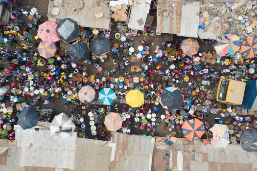 Waterloo Sierra Leone 22 February 2020 Aerial view of people at a community market