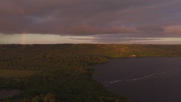 Aerial view of Himmelbjerget and lake in Denmark.
