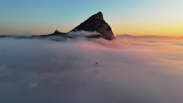 Aerial view of Europa Point lighthouse in Gibraltar Gibraltar.