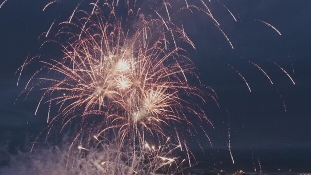 Aerial view of fireworks display over Chicago United States.