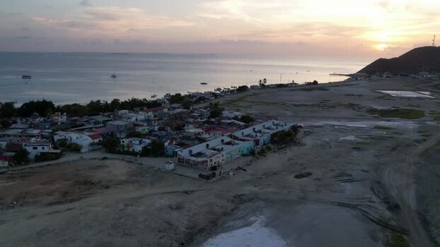 Aerial view of Los Roques archipelago at sunset Venezuela.