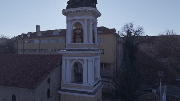 Aerial view of the bell tower in Plovdiv Bulgaria.