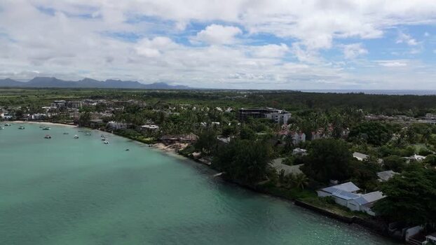 Aerial view of Grand Baie Public Beach Mauritius.