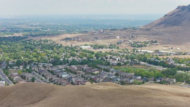 Aerial view of suburban neighborhood in Golden United States.