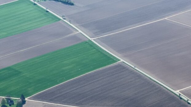 Aerial view of agricultural fields France.