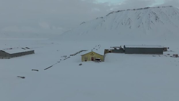 Aerial view of Pyramiden settlement in Svalbard and Jan Mayen.