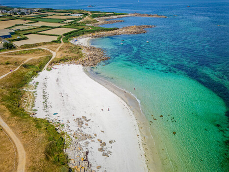 FRANCE. BRITTANY. FINISTERE 29 AERIAL VIEW OF LA GREVE BLANCHE BEACH ILE DE BATZ BATZ ISLAND