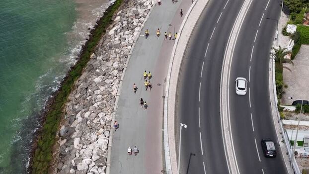 Aerial view of Passeio Maritimo de Alges and coastal road Portugal. Aerial view of Passeio Maritimo de Alges and coastal road Portugal.