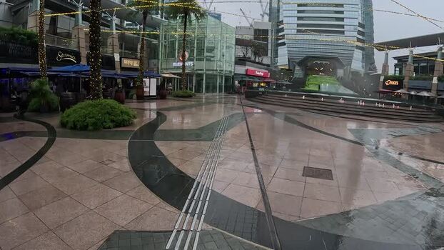 View of the modern Elements shopping mall plaza in Hong Kong.