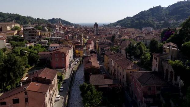 Aerial view of the historic city of Carrara Italy. Aerial view of the historic city of Carrara Italy.