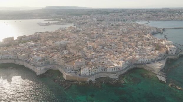 Aerial view of the historic Island of Ortigia in Syracuse Italy.