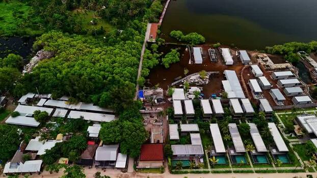 Aerial view of a modern resort complex in Bali Indonesia.