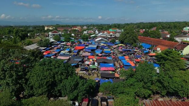 Aerial view of Bonyokan Pasar Legi market Indonesia.