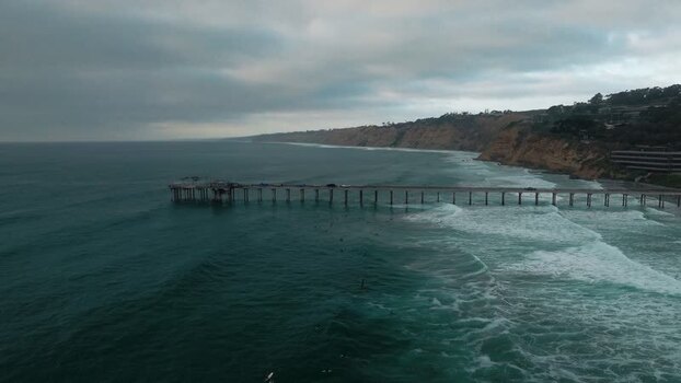 Aerial view of Scripps Pier and the coastline United States.