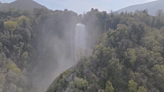 Aerial view of Marmore Falls in Terni Italy.