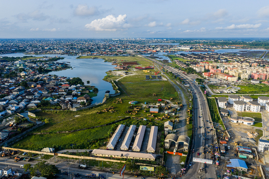 Port Harcourt Rivers Nigeria 03 July 2026 Aerial view of the cityscape of Port Harcourt featuring urban development a large body of water a major highway and residential areas. Port Harcourt Rivers Nigeria 03 July 2026 Aerial view of the cityscape of Port Harcourt featuring urban development a large body of water a major highway and residential areas.