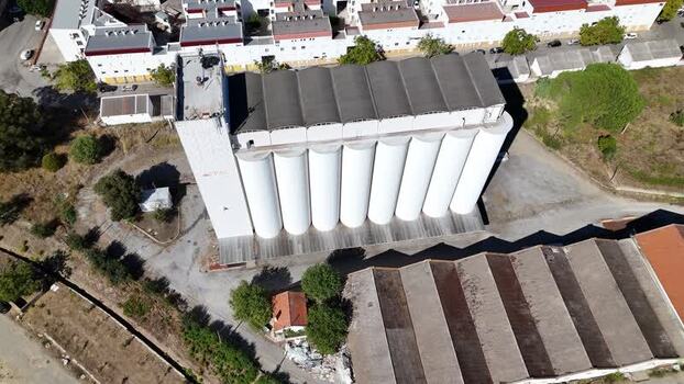 Aerial view of grain silo in Evora Portugal. Aerial view of grain silo in Evora Portugal.