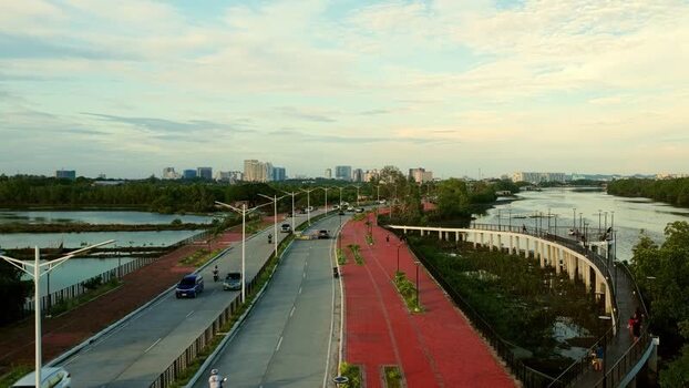 Aerial view of Iloilo Sunset Boulevard in Iloilo City Philippines.