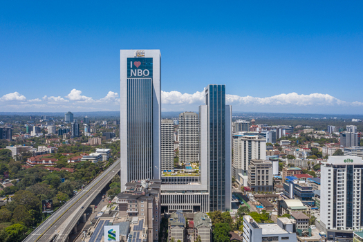 Aerial view of the Global Trade Centre skyscrapers in the Westlands district featuring modern architecture and a surrounding urban skyline in Nairobi Nairobi County Kenya. Aerial view of the Global Trade Centre skyscrapers in the Westlands district featuring modern architecture and a surrounding urban skyline in Nairobi Nairobi County Kenya.