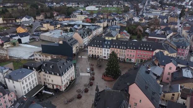 Aerial view of Echternach town square in Luxembourg.