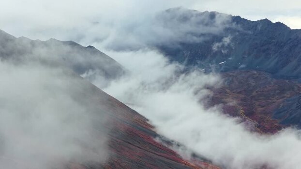 Aerial view of Denali Highway mountains United States.