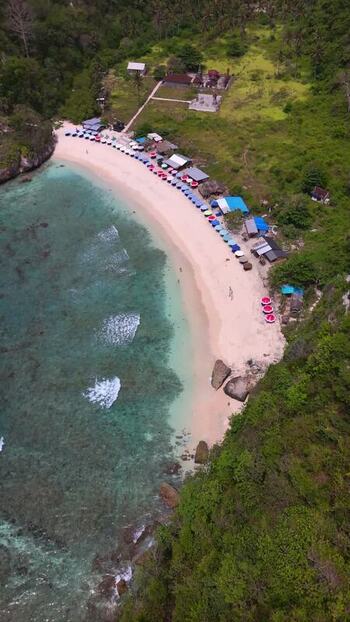 Aerial view of Diamond Beach with turquoise water and white sand Indonesia. Aerial view of Diamond Beach with turquoise water and white sand Indonesia.