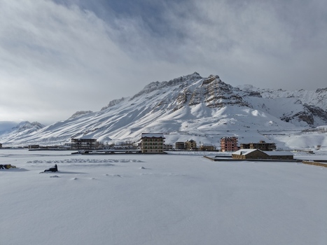 Kaza India 28 January 2026 View of Spiti Valley featuring snow covered buildings and majestic Himalayan peaks under a cloudy winter sky. Kaza India 28 January 2026 View of Spiti Valley featuring snow covered buildings and majestic Himalayan peaks under a cloudy winter sky.