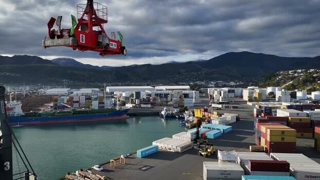 Aerial view of Port Nelson with shipping containers New Zealand. Aerial view of Port Nelson with shipping containers New Zealand.