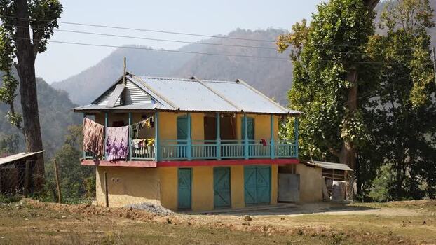View of a traditional house in a rural mountain village Nepal.