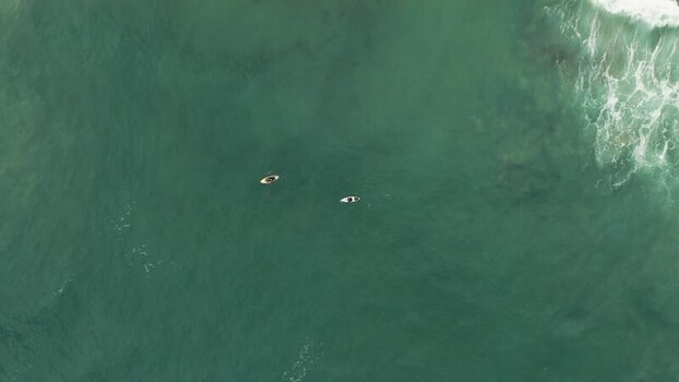 Aerial view of kayakers in the ocean at La Jolla Cove United States.