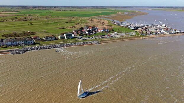 Aerial view of Felixstowe crossing to Bawdsey United Kingdom.