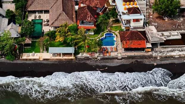 Aerial view of a coastal resort in Bali Indonesia.