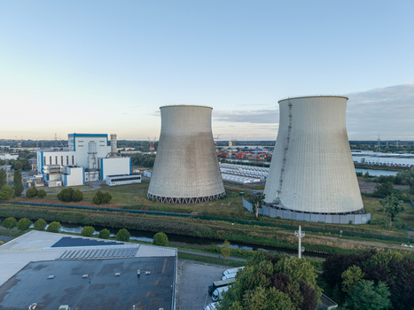 Aerial view of the former power plant cooling towers in Vilvoorde Flanders Belgium. Aerial view of the former power plant cooling towers in Vilvoorde Flanders Belgium.