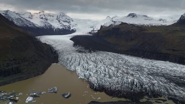 Aerial view of Jokulsarlon glacier tongue in Iceland.