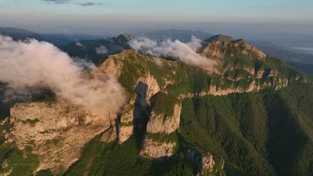 Aerial view of Foce del Pallone in the Apuan Alps Italy.