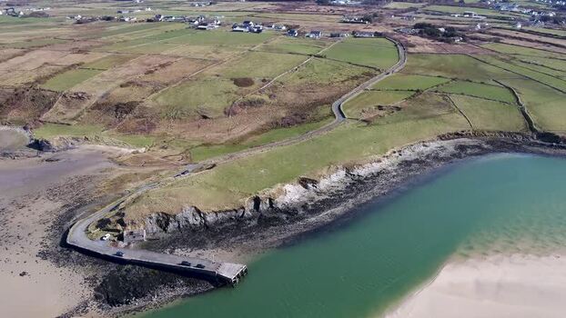 Aerial view of the road to Ballyness pier Ireland. Aerial view of the road to Ballyness pier Ireland.