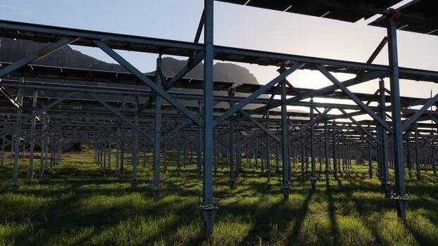 Aerial view of solar panel structures in Terrasini Italy.