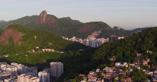 Aerial view of Rio de Janeiro mountains and urban landscape Brazil.
