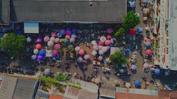 Aerial view of Pasar Pagi Pemalang Indonesia.
