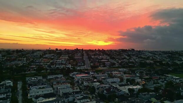 Aerial view of Los Angeles residential area at sunset United States.