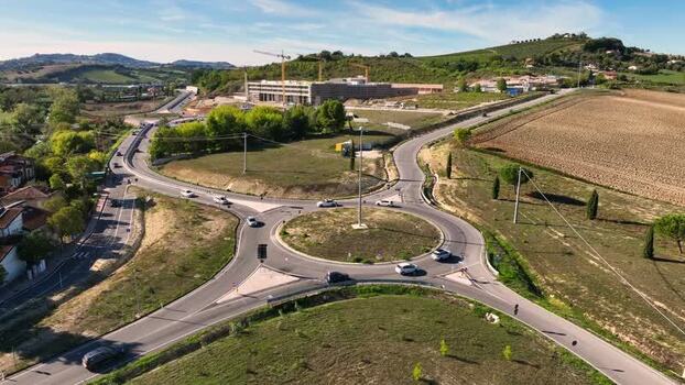 Aerial view of Via Baraccola roundabout in Ancona Italy.