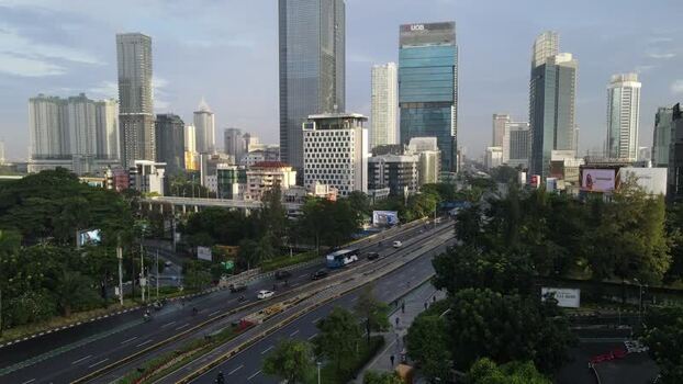 Aerial view of skyscrapers and traffic in Central Jakarta Indonesia. Aerial view of skyscrapers and traffic in Central Jakarta Indonesia.