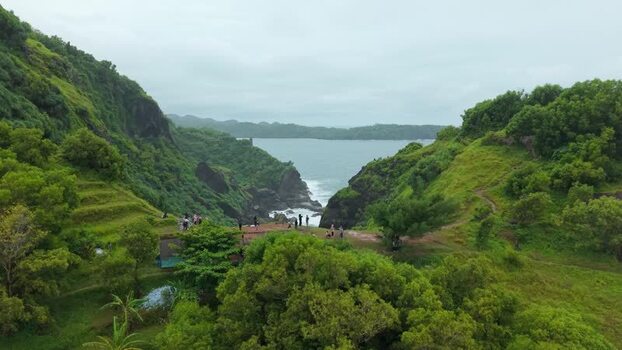 Aerial view of Bukit Pengilon and the coastline Indonesia.