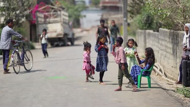 View of children and people on a street in Dang Nepal.