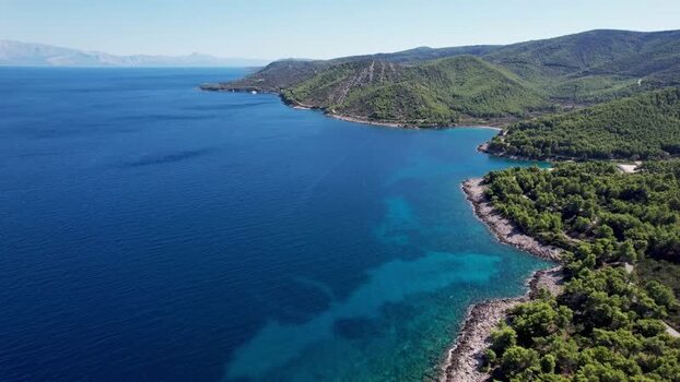 Aerial view of Jelsa coastline Croatia.