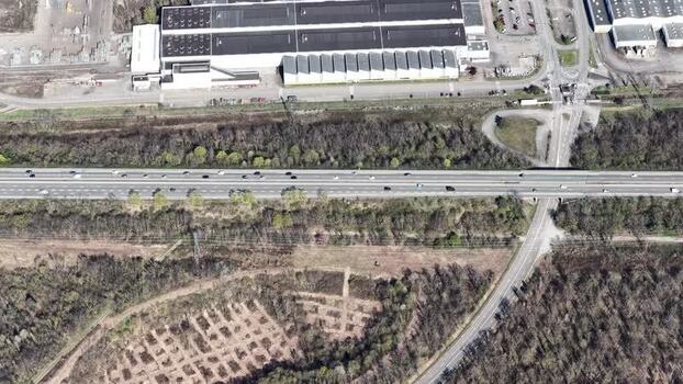 Aerial view of highway and industrial area France.