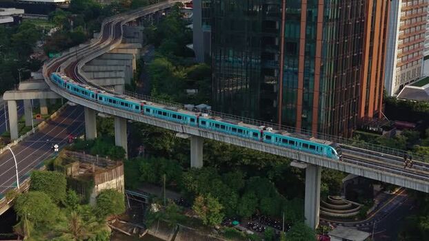 Aerial view of MRT Jakarta train in Jakarta Indonesia.